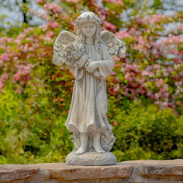 Angel & Bouquet of Flowers Memorial Statue